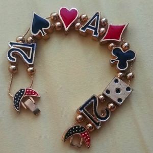 Bracelet Casino Games 21 letter A sliders goldtone enamel double chain Vtg